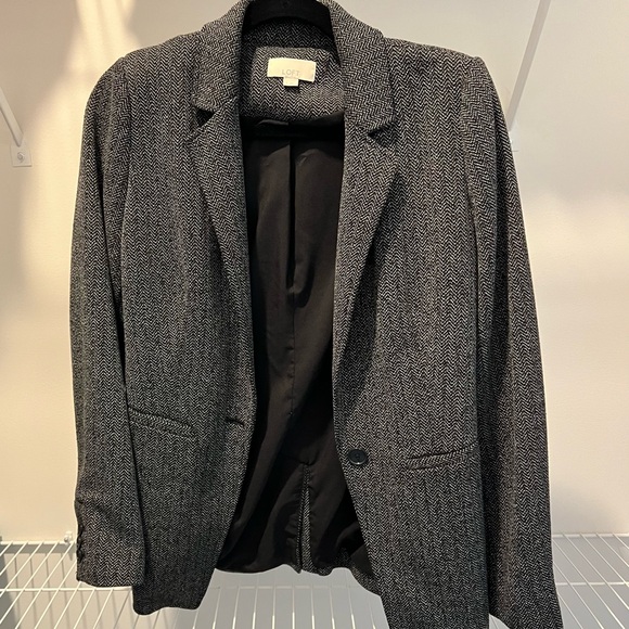 LOFT black & white herringbone blazer 2 - Picture 2 of 6